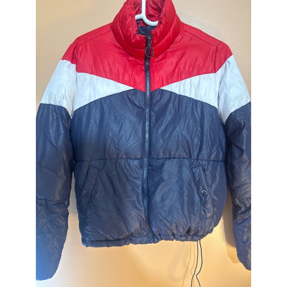 Fashion Nova Kids Puffer Jacket Red White Blue Colorblock Zip Up Small